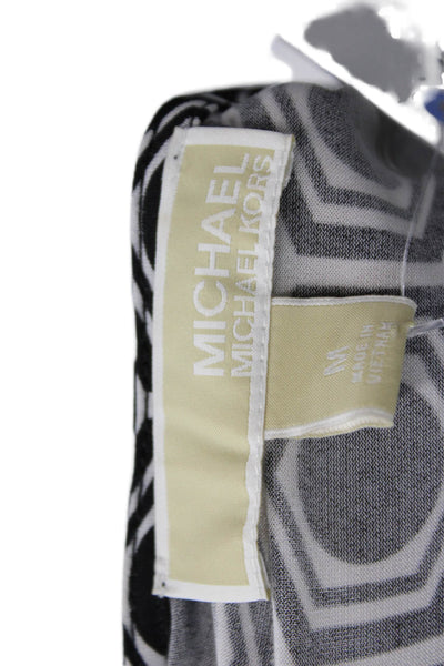 Michael Michael Kors Womens V Neck Geometric Sheath Dress Black White Medium