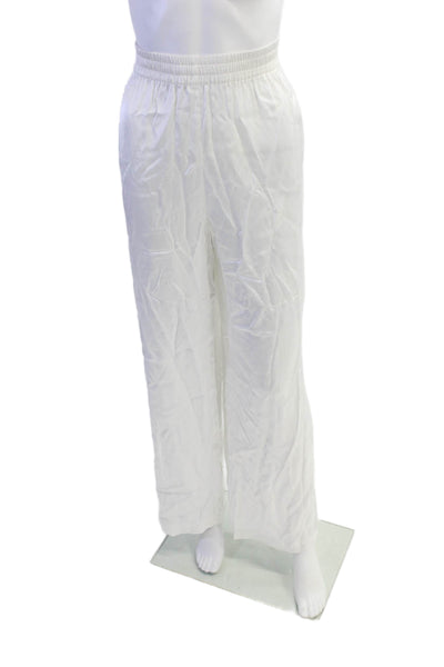 Pardington Collective Womens Elastic Waistband Satin Straight Leg Pants White XL