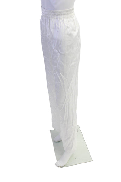 Pardington Collective Womens Elastic Waistband Satin Straight Leg Pants White XL