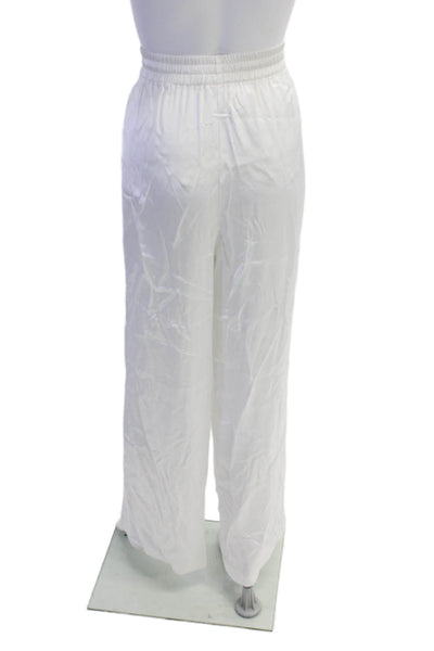 Pardington Collective Womens Elastic Waistband Satin Straight Leg Pants White XL