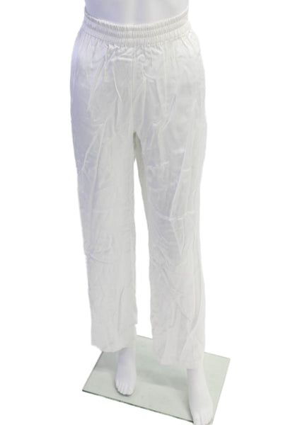 Pardington Collective Womens Elastic Waistband Satin Straight Pants White Small