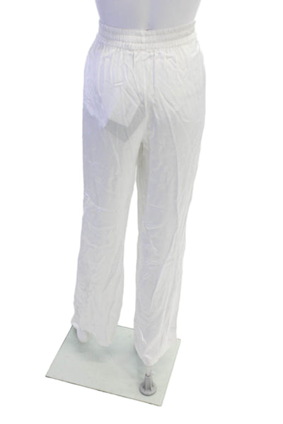 Pardington Collective Womens Elastic Waistband Satin Straight Pants White Small