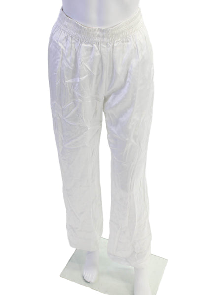 Pardington Collective Womens Elastic Waistband Satin Straight Leg Pants White XS