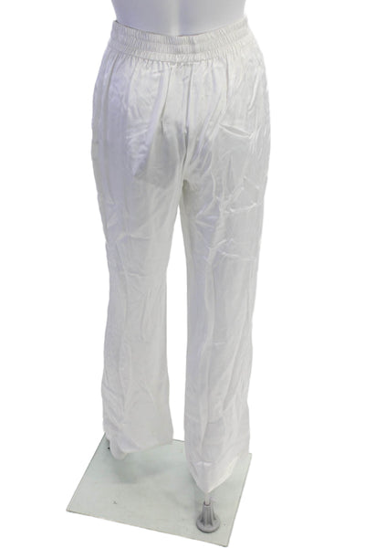 Pardington Collective Womens Elastic Waistband Satin Straight Leg Pants White XS