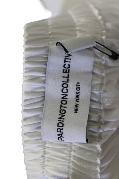 Pardington Collective Womens Elastic Waistband Satin Straight Leg Pants White XS
