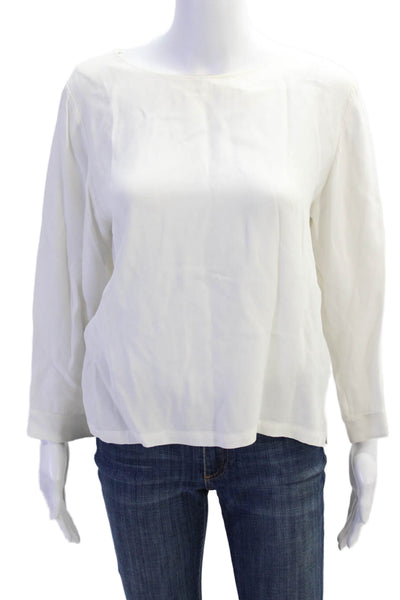 Boss Hugo Boss Womens Back Zip Long Sleeve Scoop Neck Blouse White Size 4