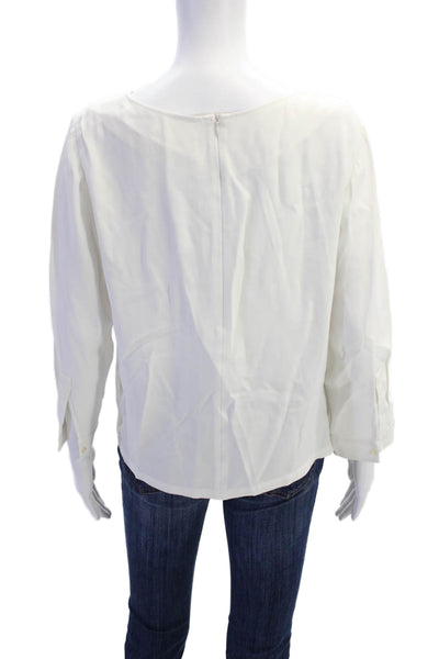 Boss Hugo Boss Womens Back Zip Long Sleeve Scoop Neck Blouse White Size 4