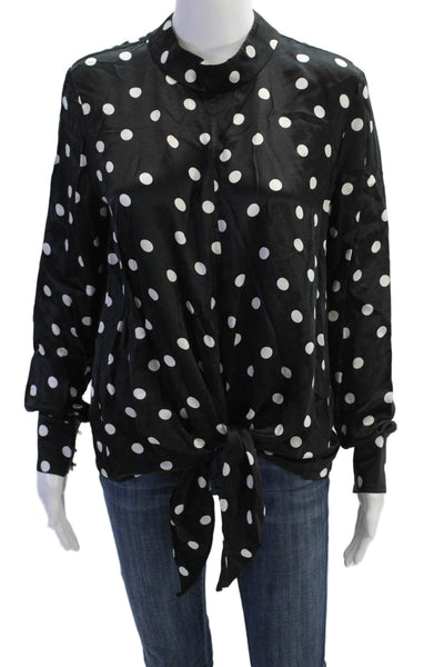 Hugo Hugo Boss Womens Zip Up Long Sleeve Satin Polka Dot Top Black White Size 8