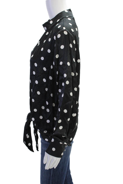 Hugo Hugo Boss Womens Zip Up Long Sleeve Satin Polka Dot Top Black White Size 8