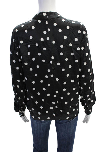 Hugo Hugo Boss Womens Zip Up Long Sleeve Satin Polka Dot Top Black White Size 8