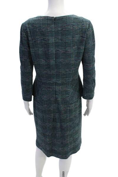 Nanette Lepore Womens Plaid Long Sleeve Sweetheart Peplum Dress Green Size 10