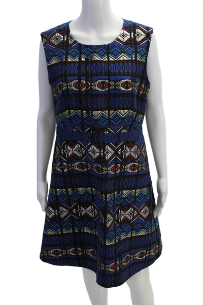 J Crew Womens Sleeveless Metallic Geometric Print A Line Dress Blue Size 10