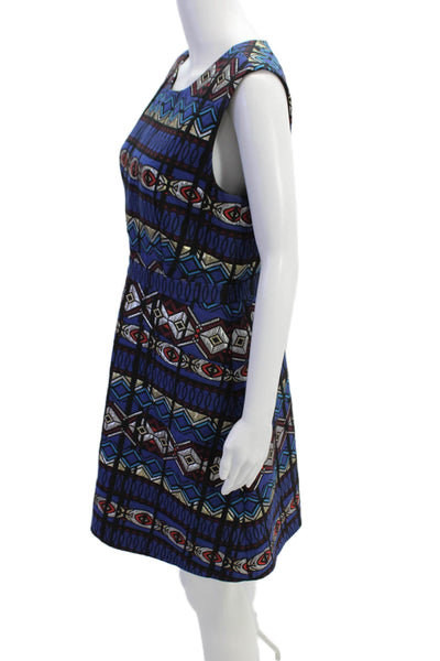 J Crew Womens Sleeveless Metallic Geometric Print A Line Dress Blue Size 10