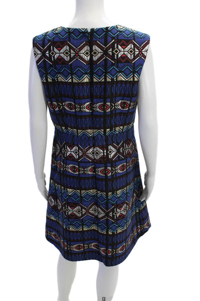 J Crew Womens Sleeveless Metallic Geometric Print A Line Dress Blue Size 10
