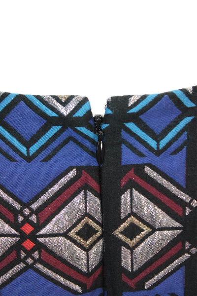 J Crew Womens Sleeveless Metallic Geometric Print A Line Dress Blue Size 10