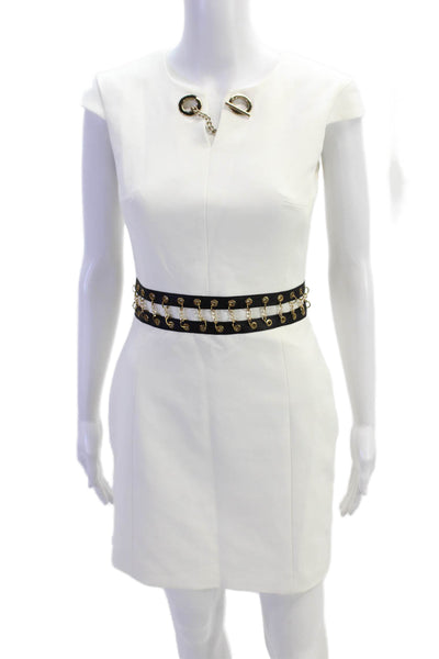Karen Millen Womens Short Sleeve Chain Detail Sheath Dress White Size 2