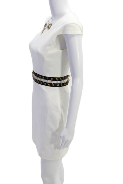 Karen Millen Womens Short Sleeve Chain Detail Sheath Dress White Size 2