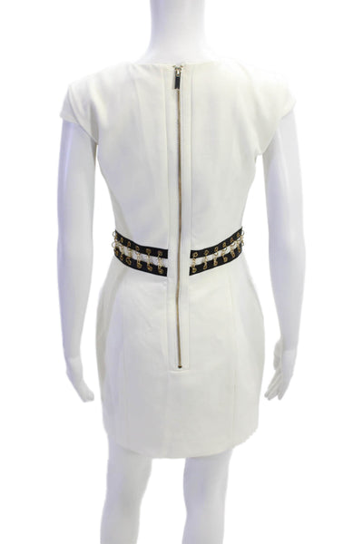 Karen Millen Womens Short Sleeve Chain Detail Sheath Dress White Size 2