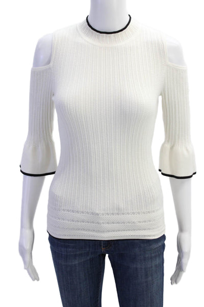 Karen Millen Womens Ribbed Long Sleeve Cold Shoulder Blouse White Size S