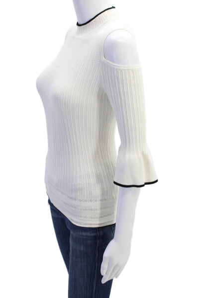 Karen Millen Womens Ribbed Long Sleeve Cold Shoulder Blouse White Size S