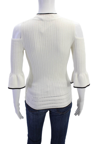 Karen Millen Womens Ribbed Long Sleeve Cold Shoulder Blouse White Size S