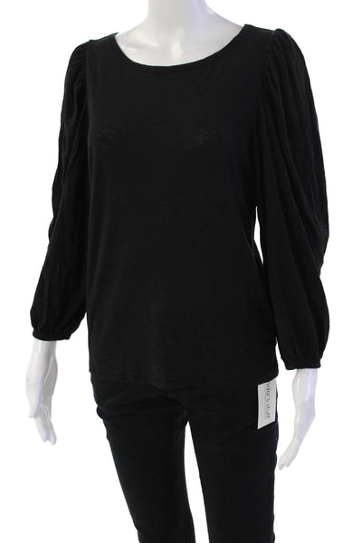 Nation LTD Womens Long Balloon Sleeves Tee Shirt Black Cotton Size Medium