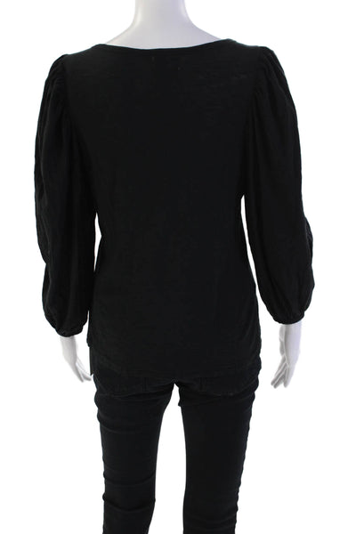Nation LTD Womens Long Balloon Sleeves Tee Shirt Black Cotton Size Medium