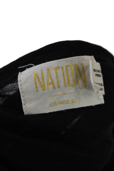 Nation LTD Womens Long Balloon Sleeves Tee Shirt Black Cotton Size Medium