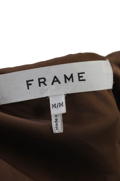 Frame Womens Smocked Long Sleeves V Neck Blouse Acorn Brown Size Medium