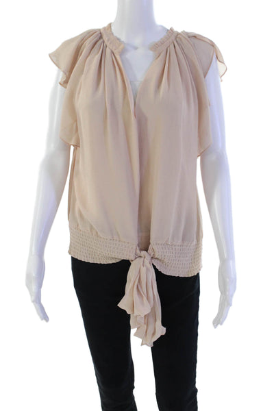 Ramy Brook Womens Short Wing Sleeves V Neck Blouse Pale Pink Size Large