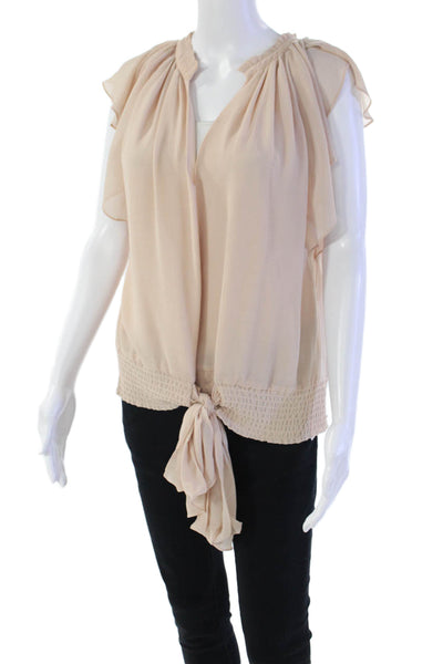 Ramy Brook Womens Short Wing Sleeves V Neck Blouse Pale Pink Size Large