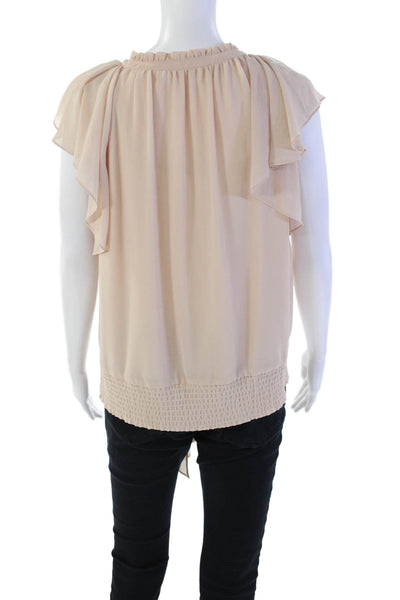 Ramy Brook Womens Short Wing Sleeves V Neck Blouse Pale Pink Size Large
