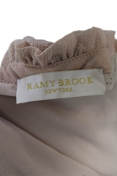 Ramy Brook Womens Short Wing Sleeves V Neck Blouse Pale Pink Size Large