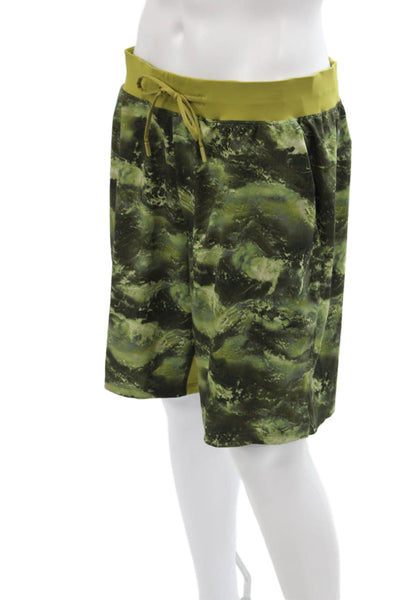 Lululemon Mens Abstract Print Drawstring Waist Shorts Green Size Extra Large