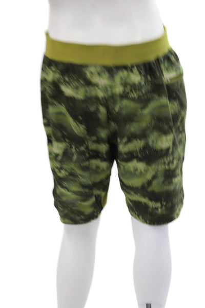 Lululemon Mens Abstract Print Drawstring Waist Shorts Green Size Extra Large