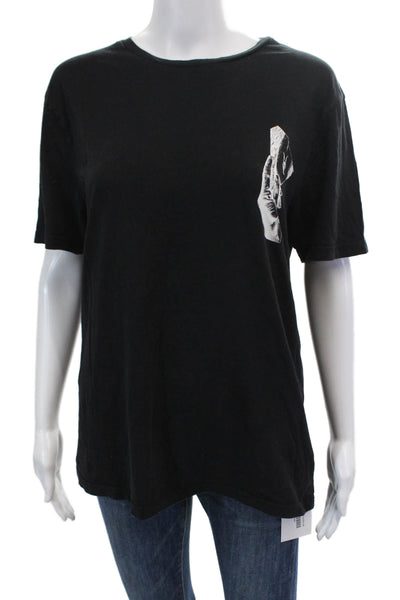 Allsaints Women's Round Neck Short Sleeves Graphic T-Shirt Black Size M