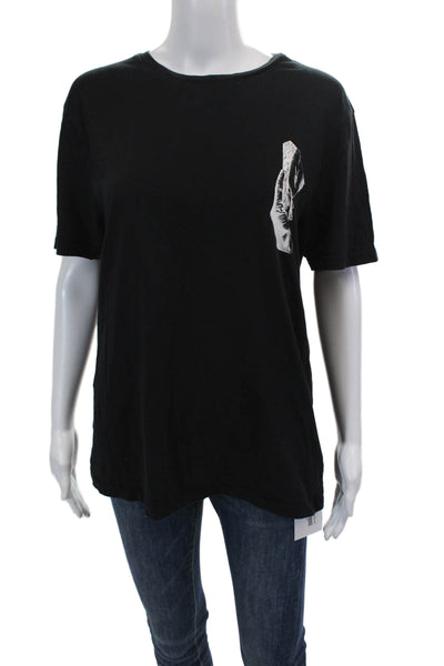 Allsaints Women's Round Neck Short Sleeves Graphic T-Shirt Black Size M