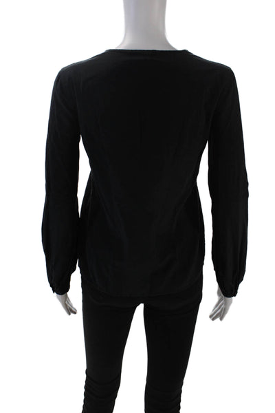 Piazza Sempione Women's Round Neck Long Sleeves Ruffle Blouse Black Size S