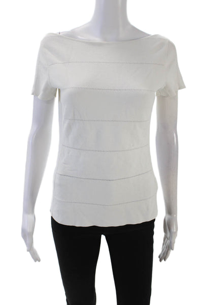 Blumarine Women's Round Neck Short Sleeves Fitted Blouse White Size 38