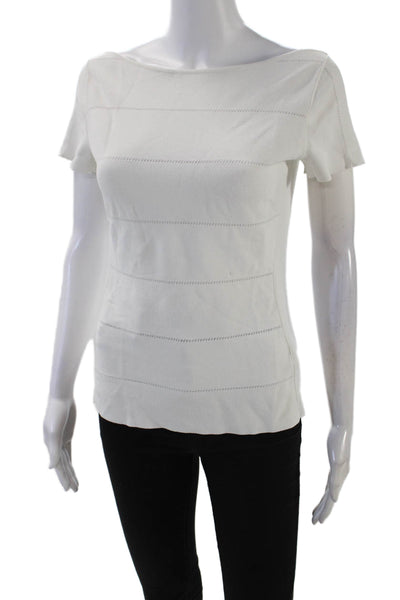 Blumarine Women's Round Neck Short Sleeves Fitted Blouse White Size 38