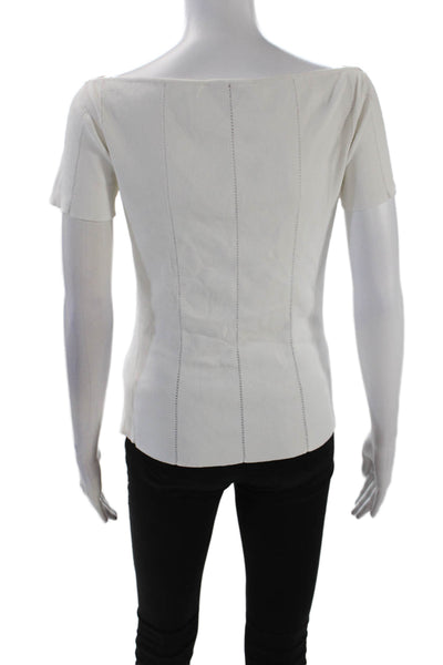 Blumarine Women's Round Neck Short Sleeves Fitted Blouse White Size 38