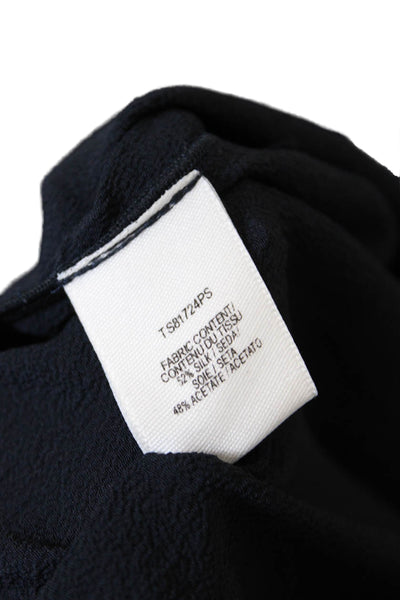 Derek Lam 10 Crosby Womens Round Neck Cap Sleeves Ruffle Blouse Navy Blue Size 0