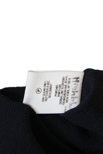 Derek Lam 10 Crosby Womens Round Neck Cap Sleeves Ruffle Blouse Navy Blue Size 0