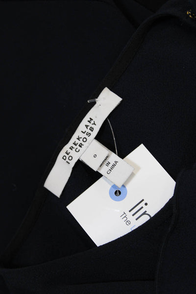 Derek Lam 10 Crosby Womens Round Neck Cap Sleeves Ruffle Blouse Navy Blue Size 0