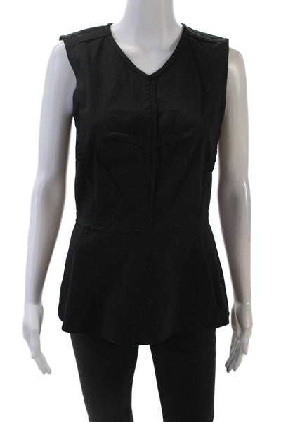 Derek Lam Women's V-Neck Sleeveless Peplum Tank Top Blouse Black Size S
