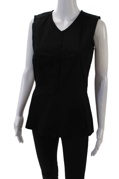 Derek Lam Women's V-Neck Sleeveless Peplum Tank Top Blouse Black Size S