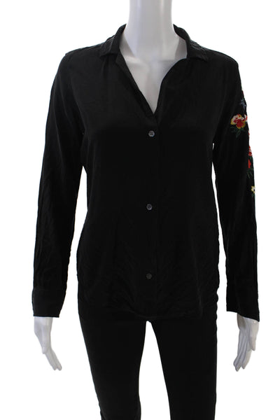 Equipment Femme Women's Collared Long Sleeves Embroidered Shirt Back Size XS