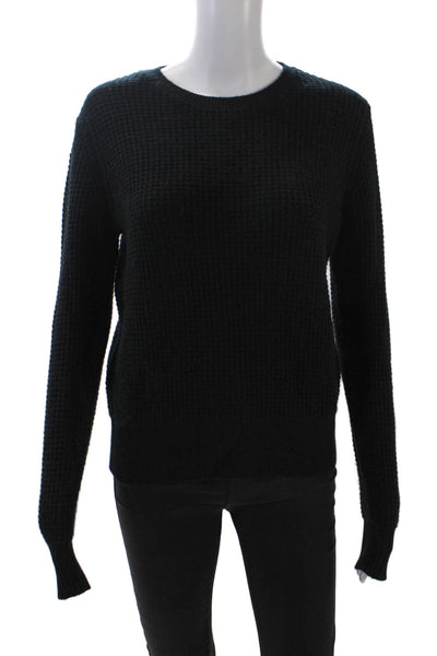 Kokun Women's Round Neck Long Sleeves Waffle Knit Pullover Sweater Black Size XS