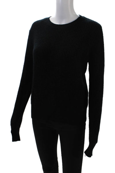 Kokun Women's Round Neck Long Sleeves Waffle Knit Pullover Sweater Black Size XS