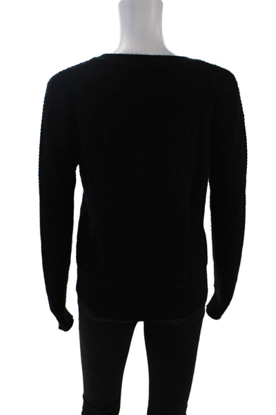 Kokun Women's Round Neck Long Sleeves Waffle Knit Pullover Sweater Black Size XS
